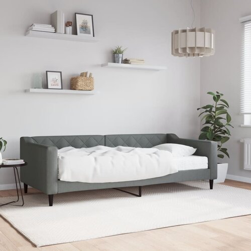 VidaXL Dnevna postelja z vzmetnico temno siva 90x200 cm blago Slike