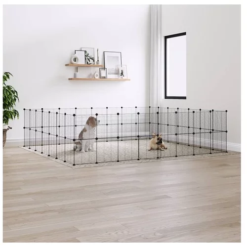  Ograda za hišne ljubljenčke s 60 paneli črna 35x35 cm jeklo