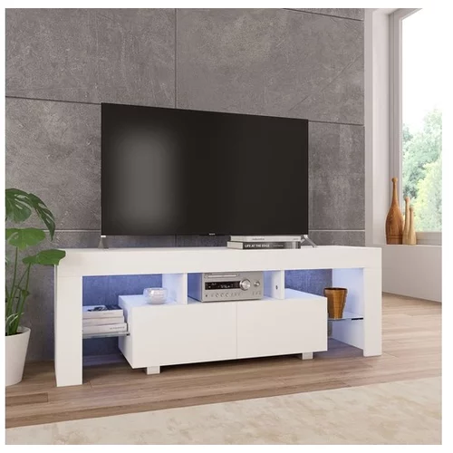  TV omarica z LED svetilkami visok sijaj bela 130x35x45 cm