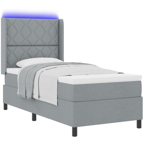 vidaXL Box Spring Postelja z Vzmetnico & LED Svetloba Svetlo Siva 100x200 cm Tkanina Cene