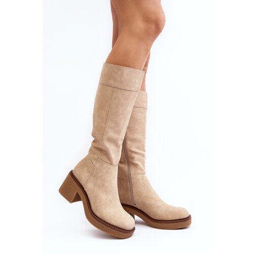 Kesi Beige women's insulated boots with massive heels by Calvisa Slike