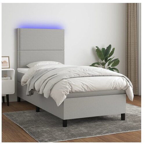 vidaXL Box spring postelja z vzmetnico LED svetlo siva 90x19 Cene