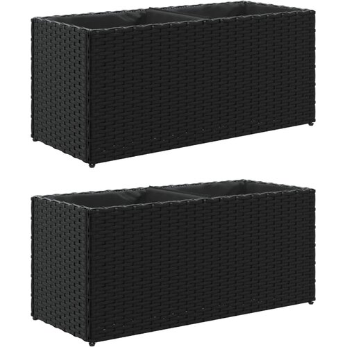  Vrtne sadilice s 2 posude 2 kom crne 72x30x32 cm poliratan Slike