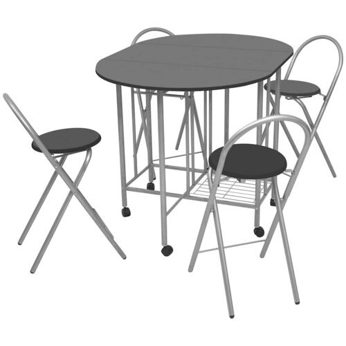  5-Dijelni Blagovaonski Sklopivi Set MDF Crni Cijene