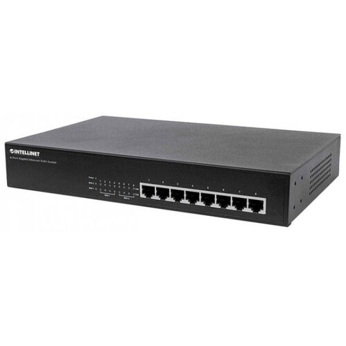 Intellinet 8-Port Gigabit Ethernet PoE+ Switch, 8 x PoE ports, IEEE 802.3at/af Power-over-Ethernet (PoE+/PoE), Endspan, Desktop, Box Slike