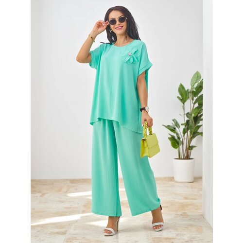 Resti Women's set with short sleeves, decorative flower and wide pants Cene