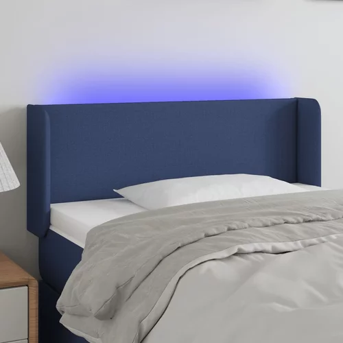 vidaXL LED posteljno vzglavje modro 103x16x78/88 cm blago