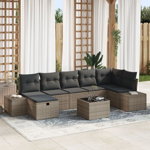 VidaXL set od 8 dijelova vrtnih sofa s jastučićima siva poli ratan Slike