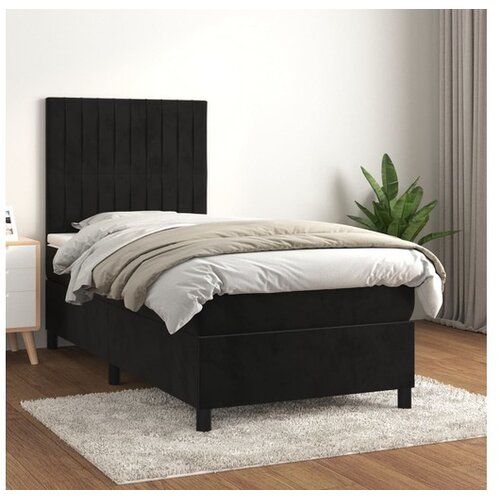  Box spring postelja z vzmetnico črn 90x190 cm žamet Cene