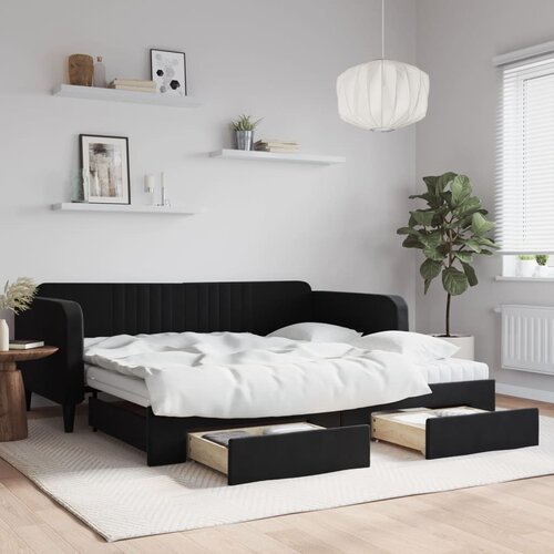 VidaXL Izvlečna dnevna postelja s predali črna 100x200 cm žamet Slike