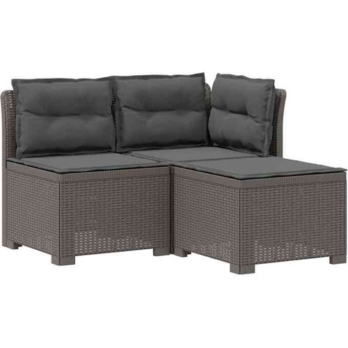 vidaXL Dvosjedni vrtni sofa s jastucima u ratan izgledu 3-sjedalo PP - Svjetlosiva Sofa + srednji + kutni s antracit jastučićem i jastu Cene