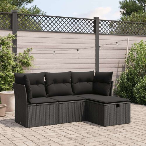 VidaXL 4-dijelni set vrtnih sofa od poliratana s jastucima crni Slike