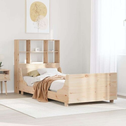  Krevet s regalom za knjige bez madraca 90x190 cm masivno drvo - Smeđa 90 x 190 cm Slike
