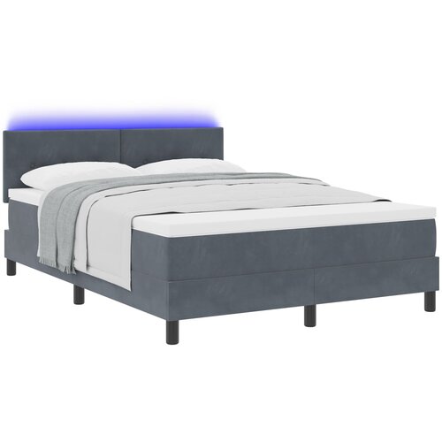 VidaXL Postelja s pomičnim podom in vzmetnico &amp;amp; LED Temno siva 140x200 cm Žamet Slike