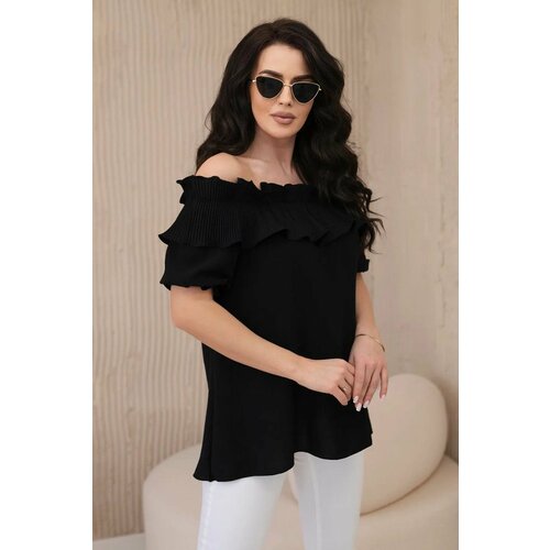 Kesi Spanish blouse with decorative ruffle in black Slike