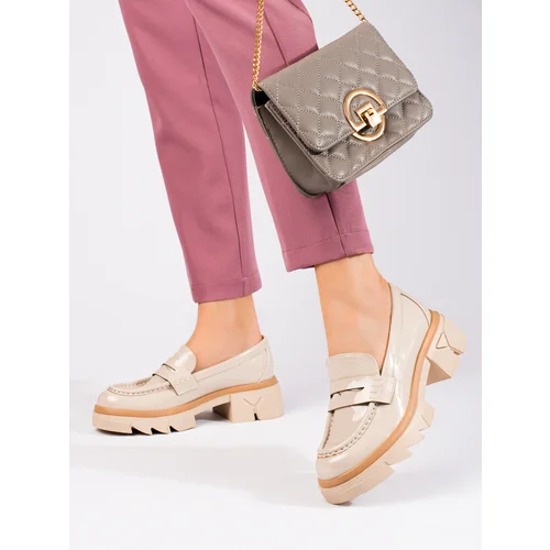 SHELOVET Beige classic loafers on the platform