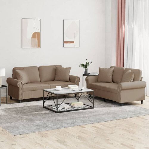  2-dijelni set sofa s jastucima boja cappuccina od umjetne kože Cene
