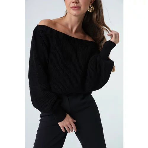 Lafaba Women's Black Boat Collar Sweater