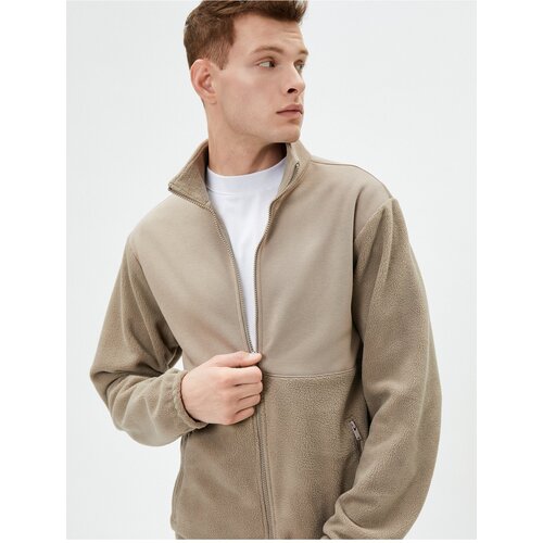 Koton Plush Sweatshirt with Zipper Stand Collar Pocket Detail Slike