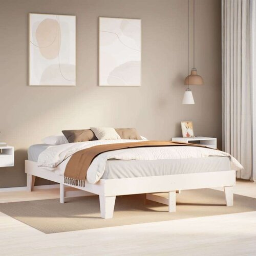 vidaXL Posteljni okvir brez vzmetnice bel 140x200 cm trdna borovina Cene