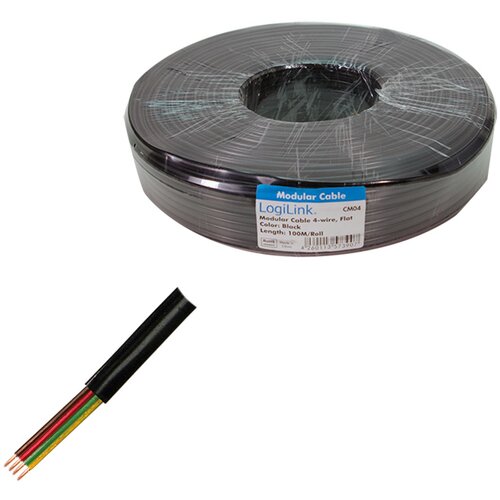 Logilink telephone cable, flat, 4 wire, black,100 m,CM04 Slike