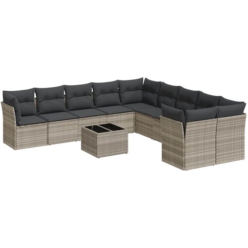  11-dijelni set vrtnih sofa poliratan s jastucima svijetlosivi Slike