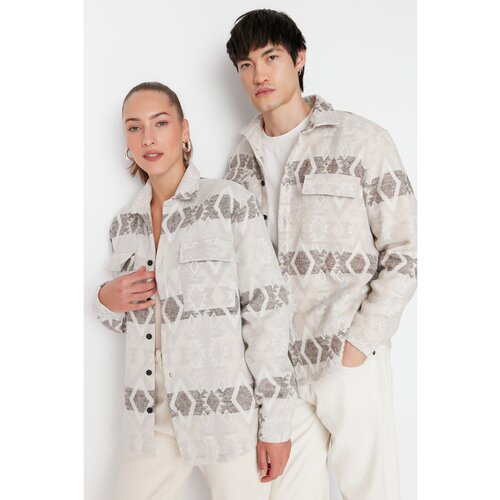 Trendyol Ecru Unisex Regular Fit Double Pocket Flap Ethnic Shirt Slike