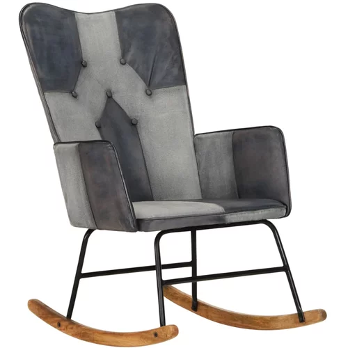  Stolica za ljuljanje siva od prave kože i platna
