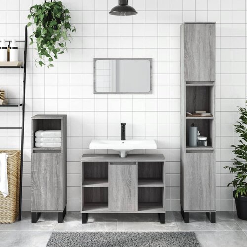 vidaXL Kopalniška omarica siva sonoma 80x33x60 cm inženirski les Cene