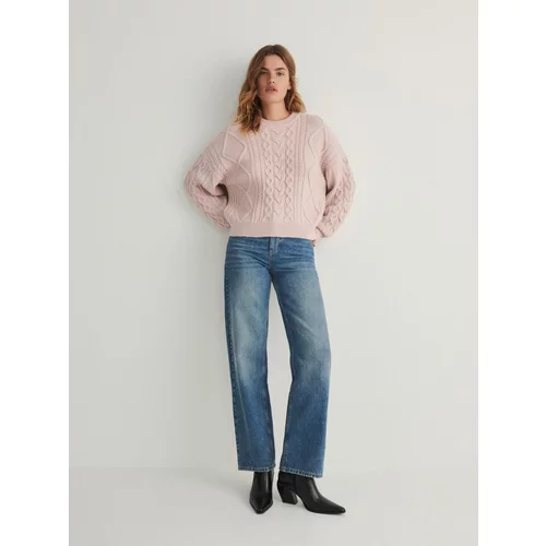 Reserved pulover s pletenim vzorcem - roza