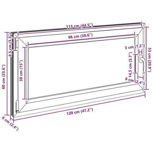  Prozor za podrum RISOR Bijeli 120 x 60 cm PVC i staklo - Bijeli 120 x 60 cm (trostruki sloj) Nagibanje i okretanje lijevo Slike
