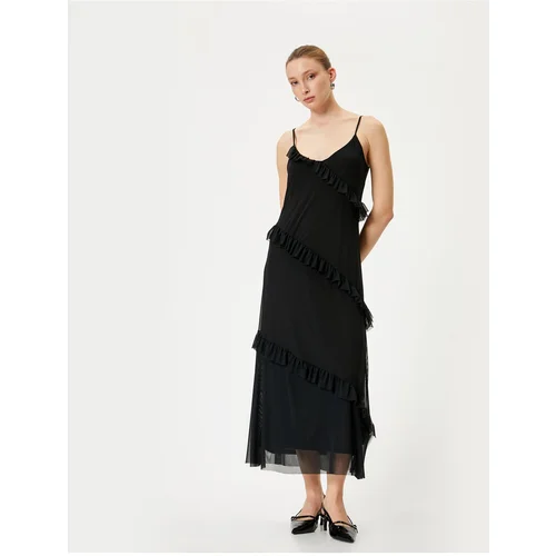  Long Tulle Dress with Frilled Straps