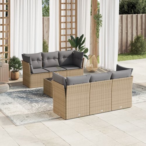 VidaXL 7-dijelni set vrtnih sofa od poliratana s jastucima bež Slike