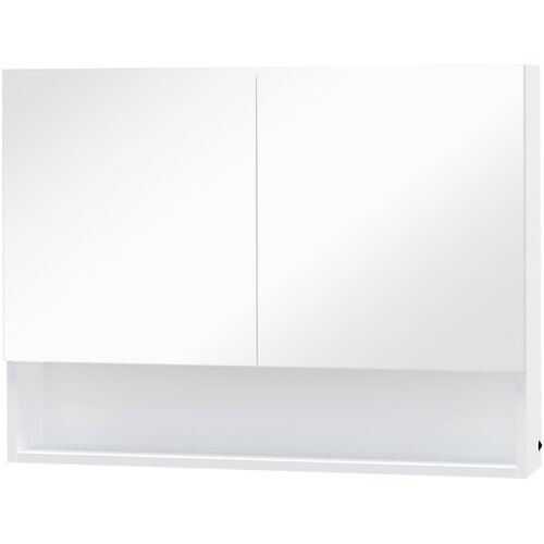 HOMCOM Stenska ogledalna omarica z LED-lučmi, odprto polico in nastavljivo notranjo polico, steklo in MDF, 80x15x60cm, (20745522) Cene