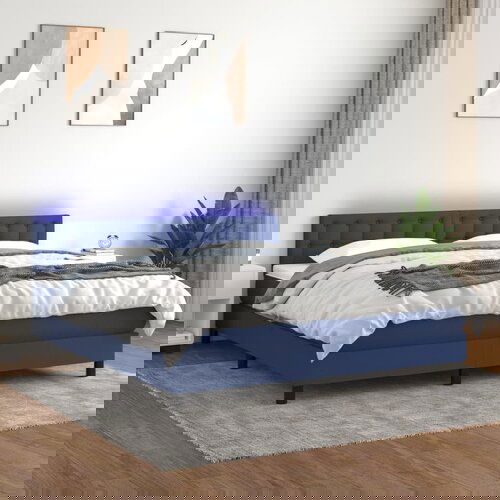  The Living Store Box spring postelja z vzmetnico LED modra 160x200 cm blago - Box Spring Postelja, (21450014) Slike