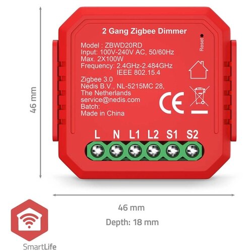 Nedis ZBWD20RD - Pametni dvokanalni prigu&amp;scaron;iva SmartLife 230V Slike