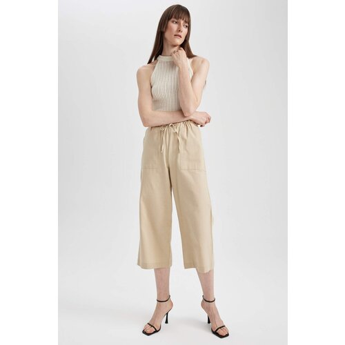 Defacto Wide Leg High Waist Linen Blend Capri Slike