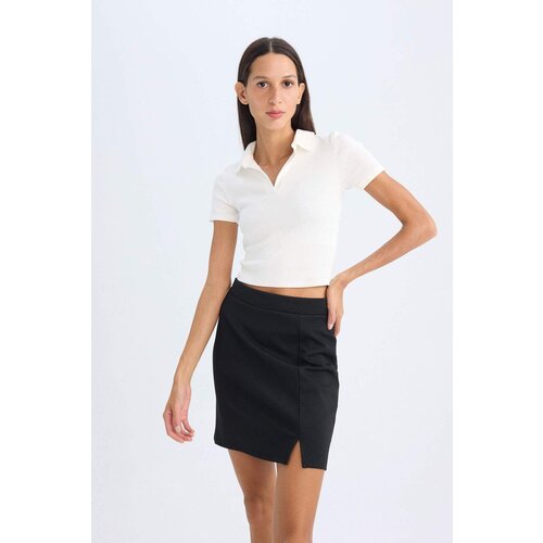 Defacto A Cut Normal Waist Basic Straight Slit Black Mini Skirt Slike