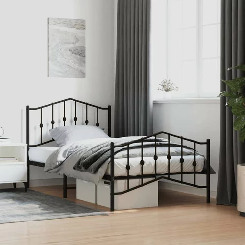 Metalni okvir kreveta s uzglavljem i podnožjem crni 100x190 cm