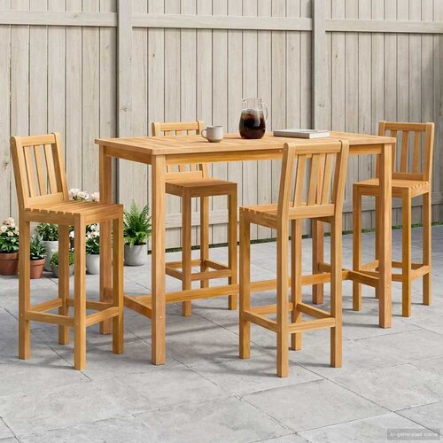 Vanjski bar set 5 pcs Prirodna Čvrsto teak drvo Slike