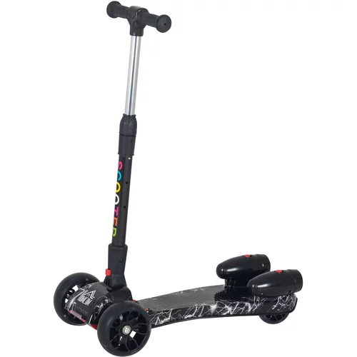 HOMCOM 3-kolesni skuter za malčke 3-6 let, zložljiv, nastavljiv z glasbo, osvetljenimi kolesi in raketami, črn, (20746920)