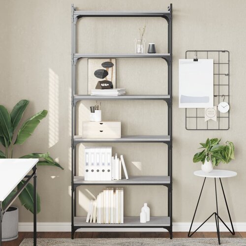 VidaXL Knjižna omara 6-nadstropna siva sonoma 80x30x188 cm inž. les Slike