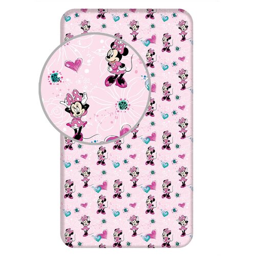 Jerry Fabrics Ružičasta pamučna dječja plahta s gumom 90x200 cm Minnie &amp;quot;Flowers&amp;quot; &amp;ndash; Slike