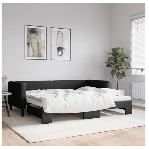 VidaXL Izvlečna dnevna postelja črna 90x190 cm blago Slike