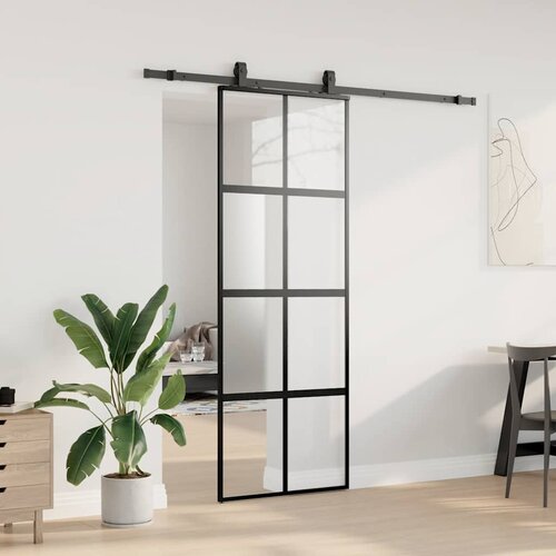  Klizna vrata s priborom crna 76 x 205 cm kaljeno staklo Slike
