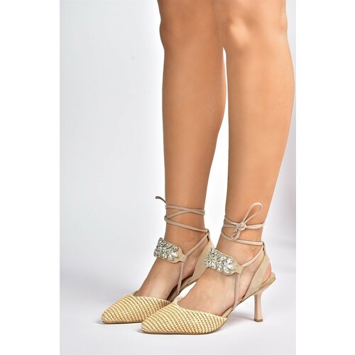 Fox Shoes women's beige straw stone detailed heeled shoes Slike