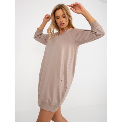 Fashion Hunters Basic dark beige sweatshirt dress made of cotton Salerno Slike