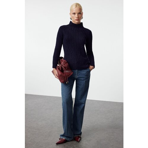 Trendyol Navy Blue Soft Texture Knit Detail Stand Collar Knitwear Sweater Cijene