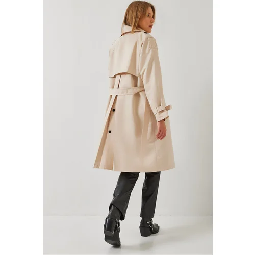 Bianco Lucci Women's Front Aller Detail Double Breasted Trench Coat 8118