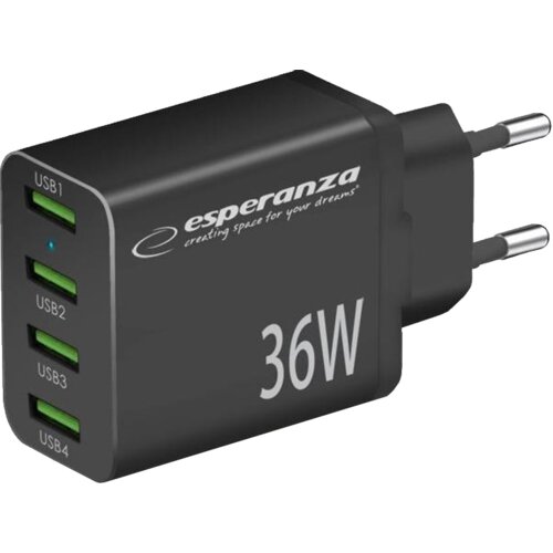  USB punjač 4xUSB-A, ESPERANZA QUICK POWER CHARGER 36W 4x USB-A QC 3.0 18W, EZC107K Slike